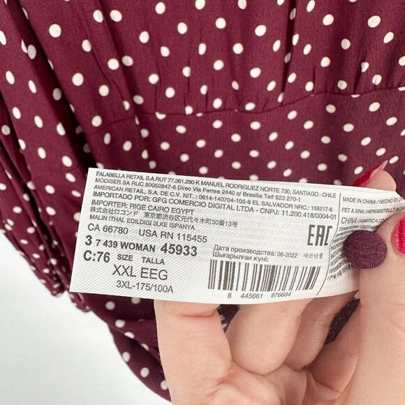 Mango MNG Flowy Polka Dot Mock Mini Dress Balloon Sleeve Burgundy Women's 12 NEW - Picture 8 of 9
